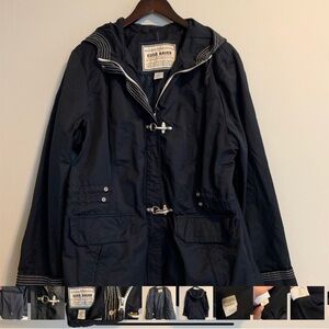 EDDIE BAUER XL Women Full Zip Hooded Fireman Clasp Waterproof Jacket Coat Blue